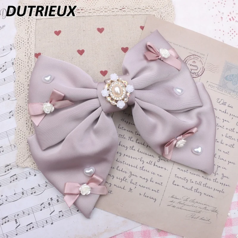 Beads Handmade Sweet Lady New Headwear Big Bow Pearl Rhinestone Princess Head Clip Hair Clips Cute Hair Accessories for Women