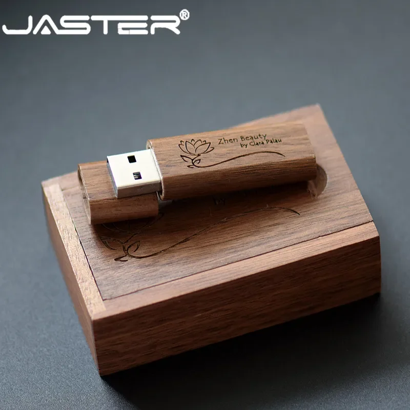 

(Free Custom Logo) Hot Sale Wooden + Box Pendrive 64GB Wedding Gift USB Flash Drive 32GB Photography USB 2.0 Memory Stick 16GB