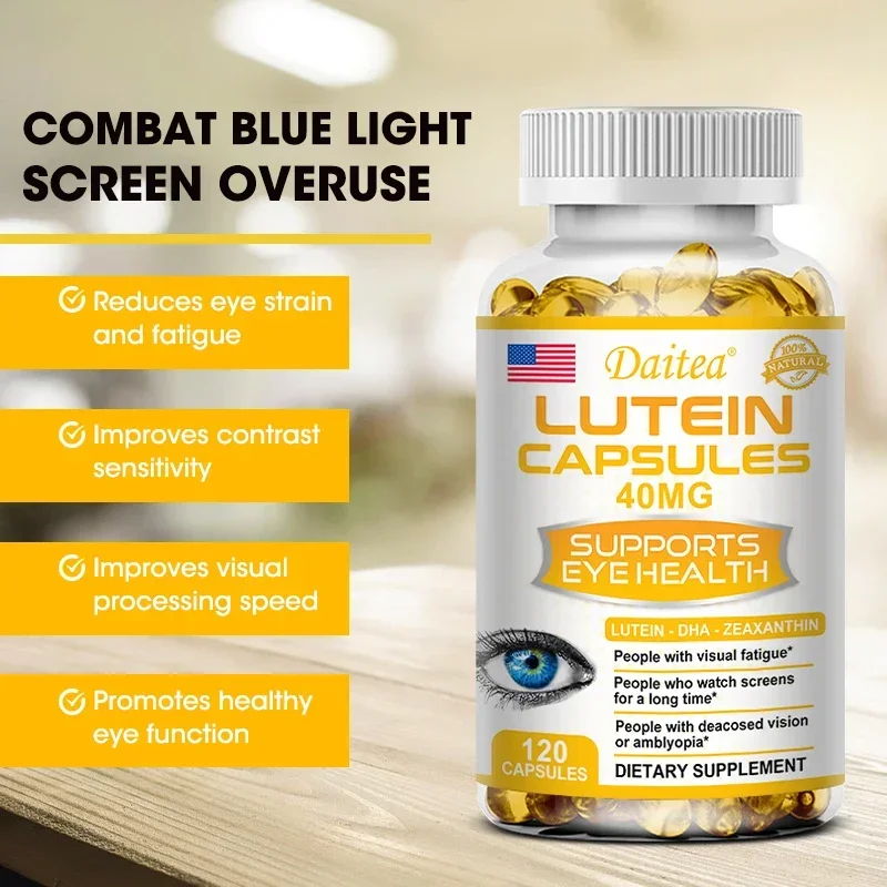 Daitea Lutein 40 mg for Visual Strain, Eye Health - Supports Immune System, Non-GMO, 120 Capsules