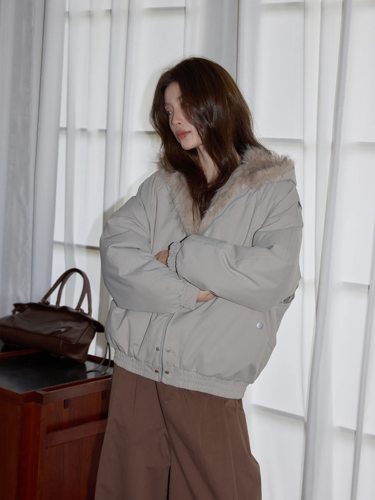 

Chaocha Home Korean Sle Loose Casual Long Sve Hooded Cotton Jaet Women's Light Beige Color Commute Autumn Winter Coat