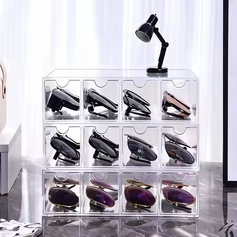 1pc glasses multifunctional transparent acrylic tabletop storage box drawer style female sunglasses sunglasses organizer