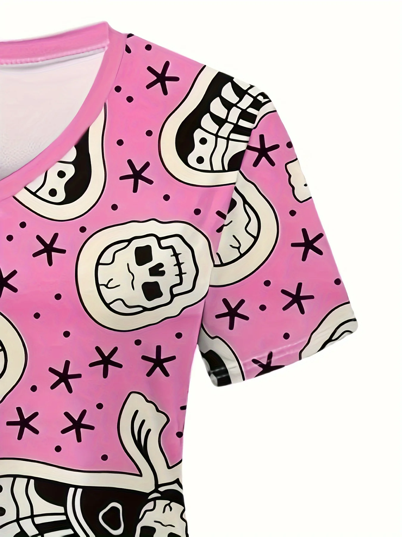 2025年夏 スケルトンバタフライプリント Vネックスクラブトップ 看護師ユニフォームトップ、病院勤務に最適 レディースワークウェア