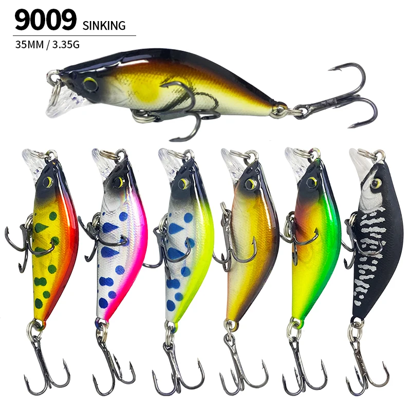 Mini Señuelos de Pesca de pececillo que se hunden, cebo duro Artificial, de agua dulce para lubina Crankbait, equipo de plástico Swimbait, 3g, 35mm