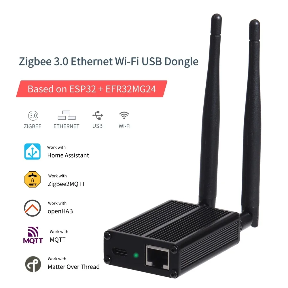 Multi-Mode PoE Zigbee 3.0 & Thread Gateway Dongle with EFR32MG24 ESP32 Dual Chip, Ethernet USB WiFi Coordinator Home Assistant