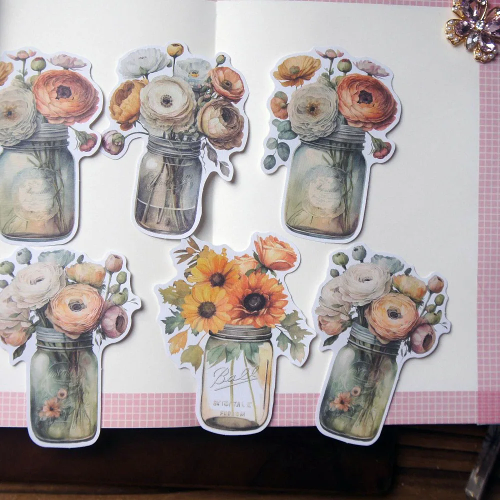 10 Pcs Flowers placed in a vase Style paper Sticker Scrapbooking DIY Gift Decoration Tag