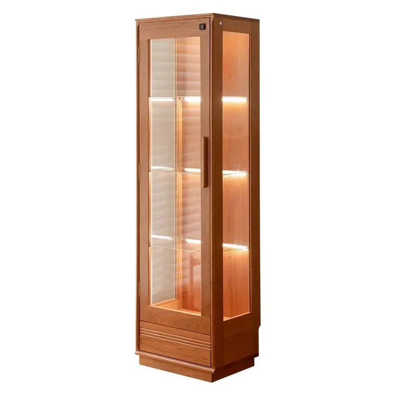 

Transparent glass dust-proof figure display cabinet Solid wood living room display storage wine cabinet