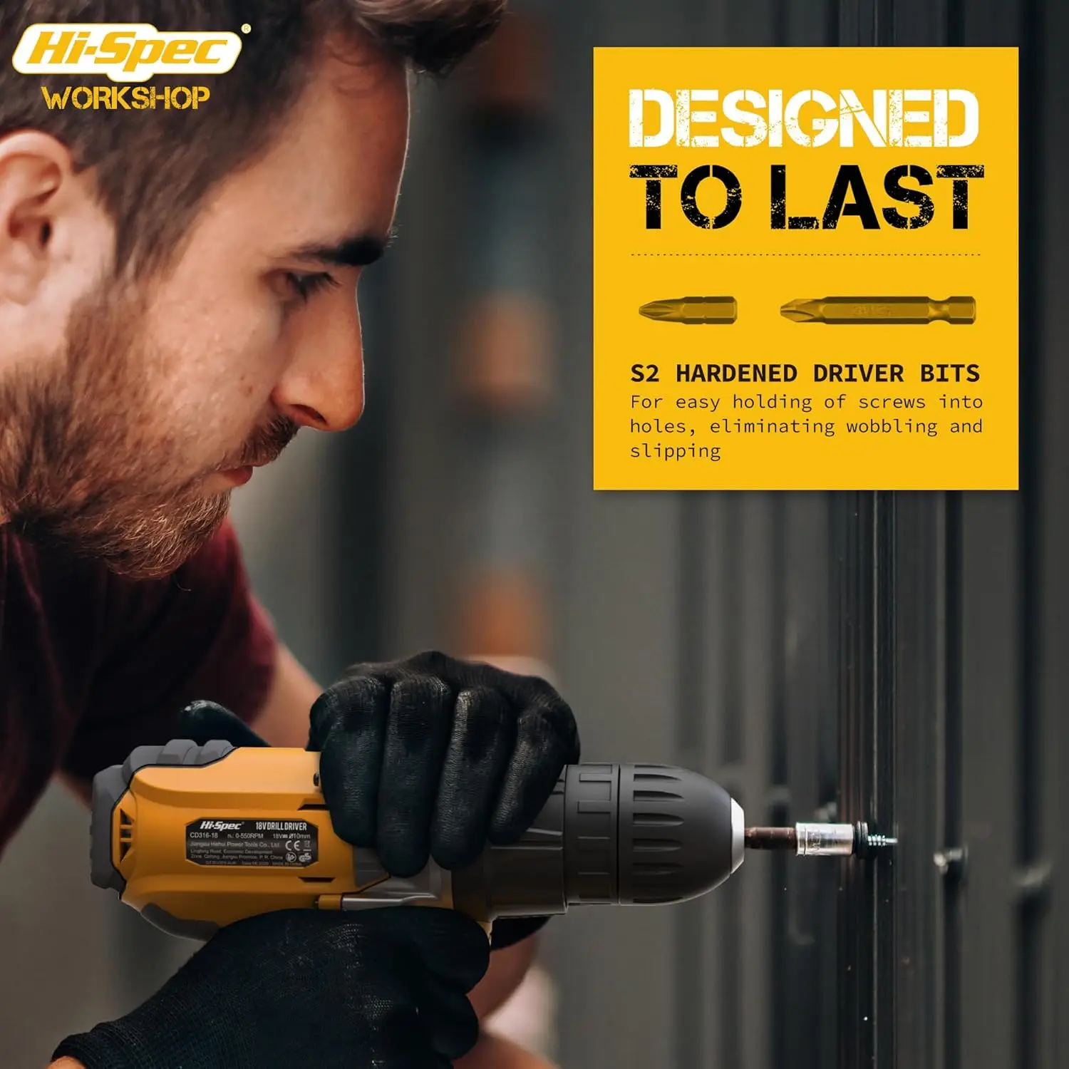 Hi-Spec 58pc 18V Cordless Power Drill Driver, Bit Set & Case.