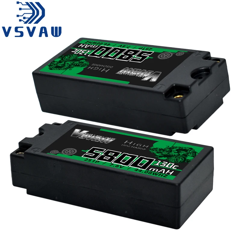 

2pcs VSVAW 2S 130C Shorty RC Lipo Battery 7.6V 5800mAh Hardcase with 5mm Bullet T Plug for RC Car Buggy FPV Drones Model Parts