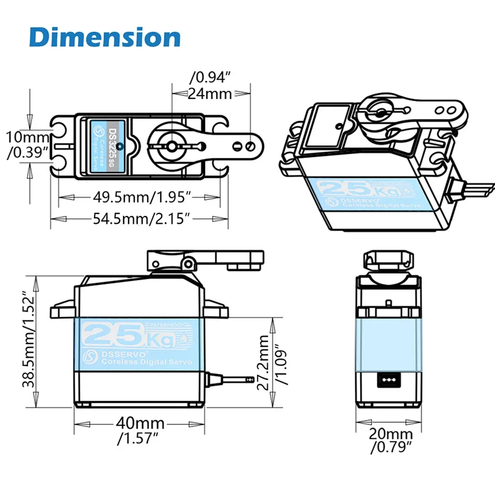 Ds3225プロ25kgデジタルサーボ高トルクコアレスフルメタルギア防水サーボ1/8 1/10 1/12ロボットdiy rcカーdsservo