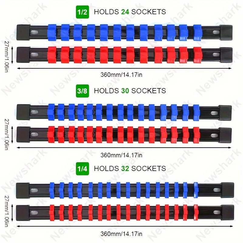 6 Stück Steckschlüssel-Organizer, 1/2 Zoll, 3/8 Zoll und 1/4 Zoll Steckschlüssel-Schienenhalter, robuste Steckschlüsselhalter, schwarze Schienen – Detail 8