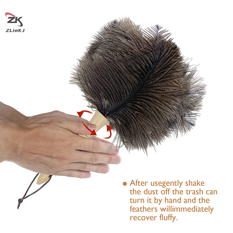 1pc Natural Ostrich Feather Duster With Wood Handle Eco-Friendly Dust Brush Handheld Duster Cleaning Supplies