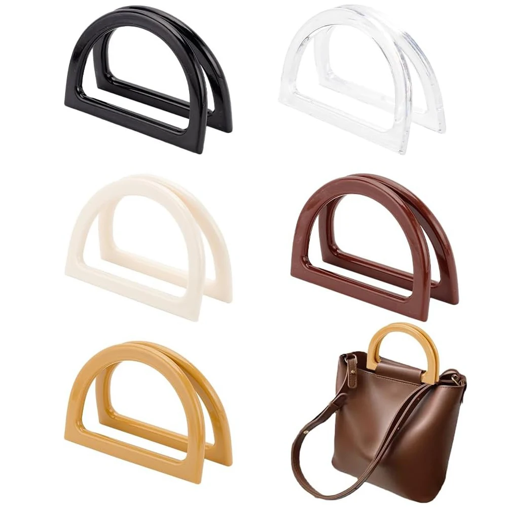 

2pcs D Shape Purse Handles 5PCS Resin Handbag Handles Replacement Decorative Bag Handles for Handmade Beach Bag Crochet Handbags