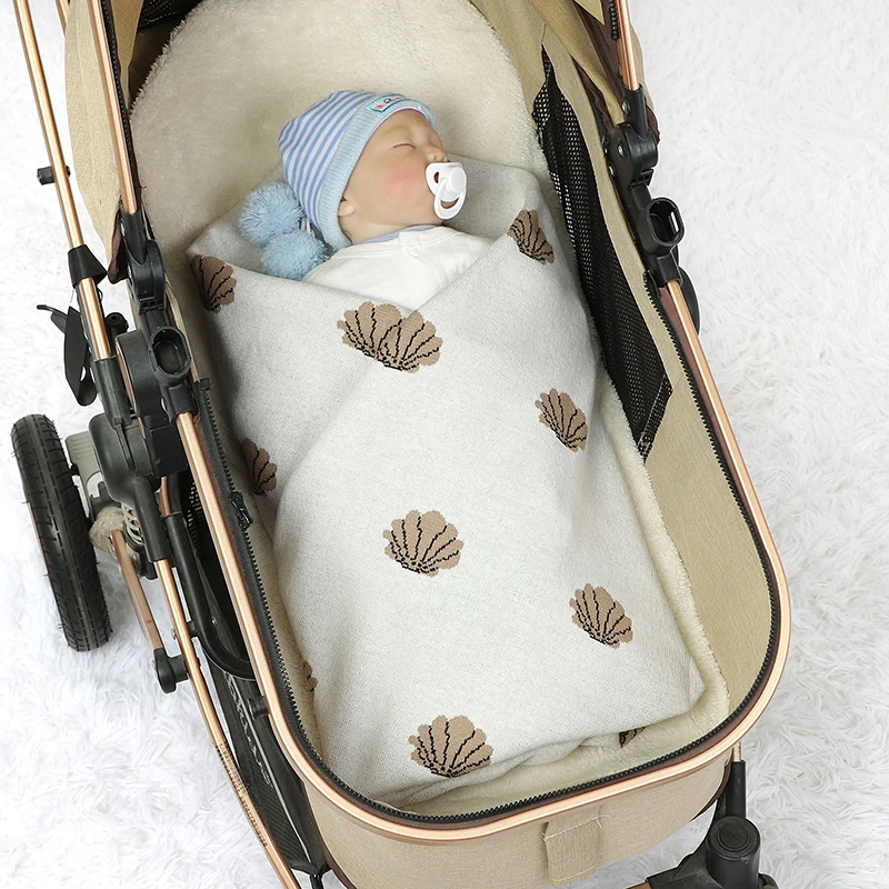 Peuter Baby Deken Katoen Gebreid Pasgeboren Meisje Jongen Kinderwagen Wrap Swaddle Schattige Shell Baby Bed Slaaphoes Zacht 100*80Cm Plaid