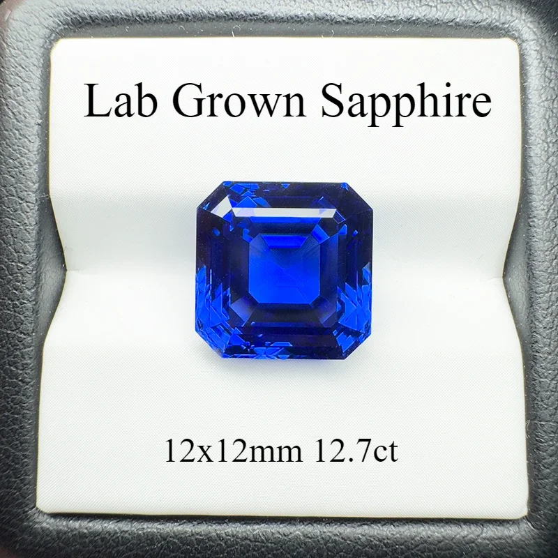 Lab tumbuh safir biru Royal ascher Cut 12x12mm 12,7 ct VVS1 batu permata untuk Diy membuat perhiasan dengan sertifikat AGL