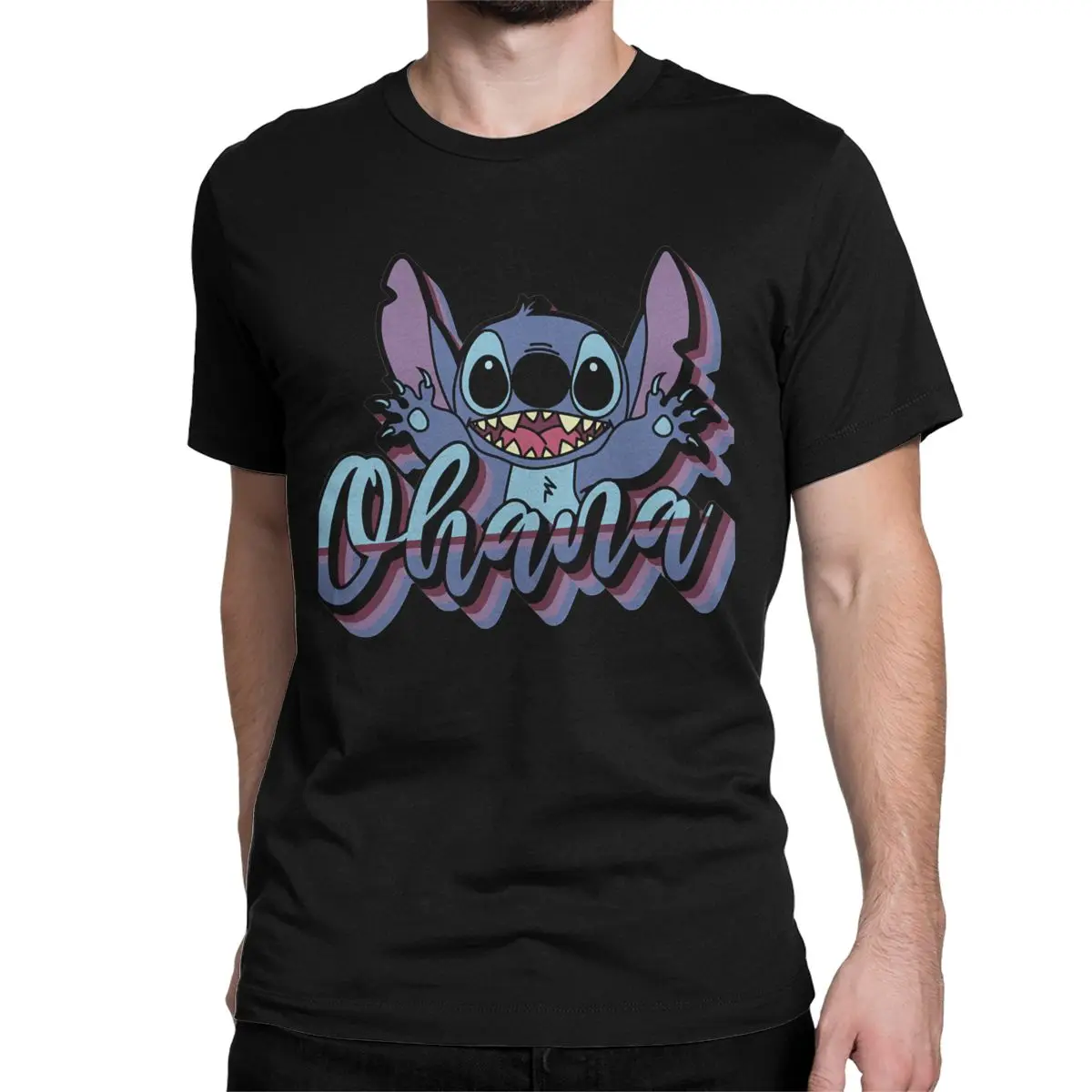 Ohana Vibes Stitch T Shirts for Men Women Cotton Vintage T-Shirt Round Neck Tee Shirt Short Sleeve Clothing Plus Size