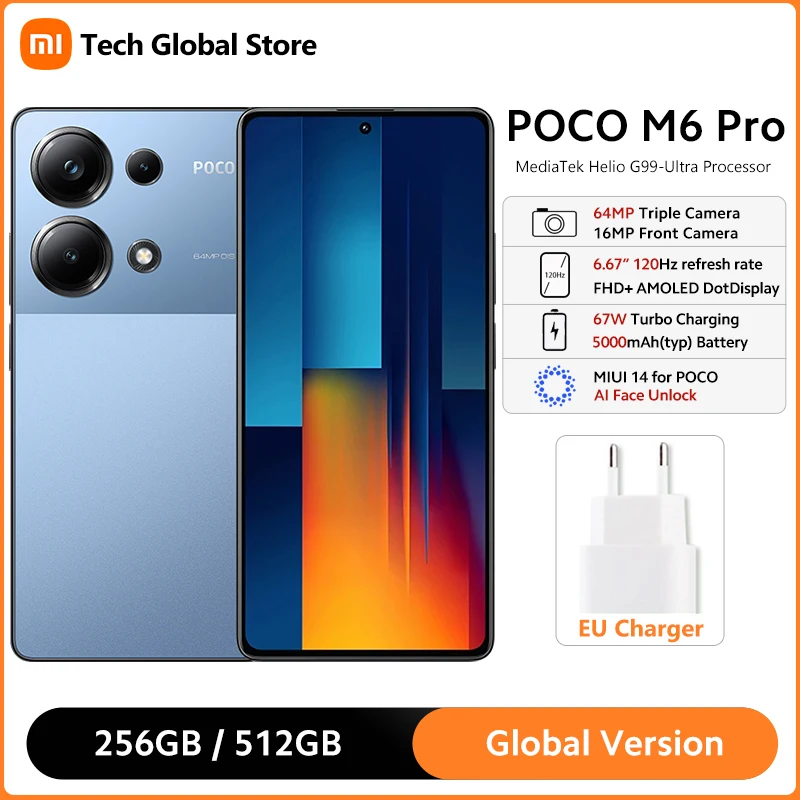 

Global Version POCO M6 Pro Smartphone MTK Helio G99 Ultra 6.67" 120Hz AMOLED DotDisplay 64MP AI Triple Camera 67W Turbo Charging