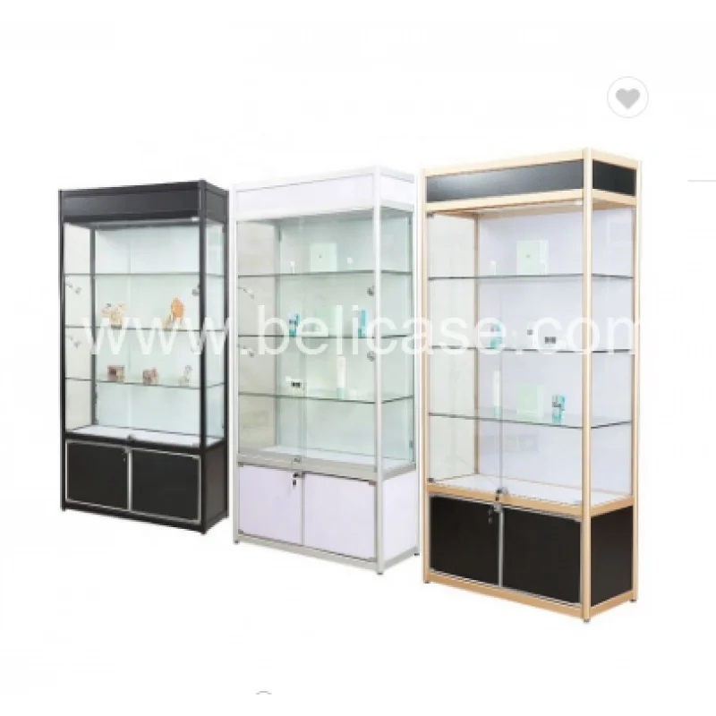 Custom, fashionable aluminum glass display cabinet with LED light boutique store furniture lockable glass display showcase