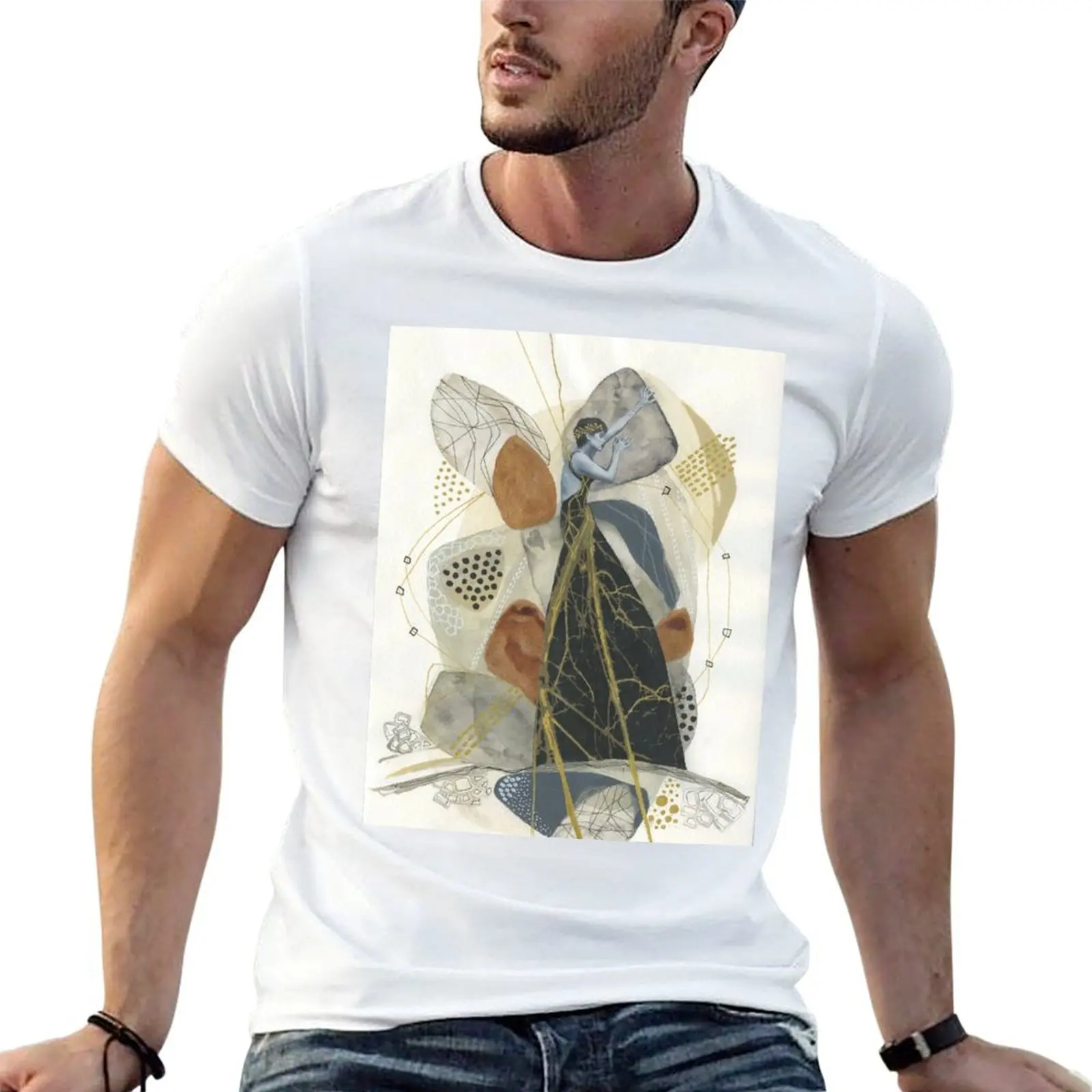T-shirt imprimé Perseverance issu d'un collage original en médias mixtes, t-shirts pour homme, t-shirts en coton coupe ajustée, t-shirt 100% coton pour homme