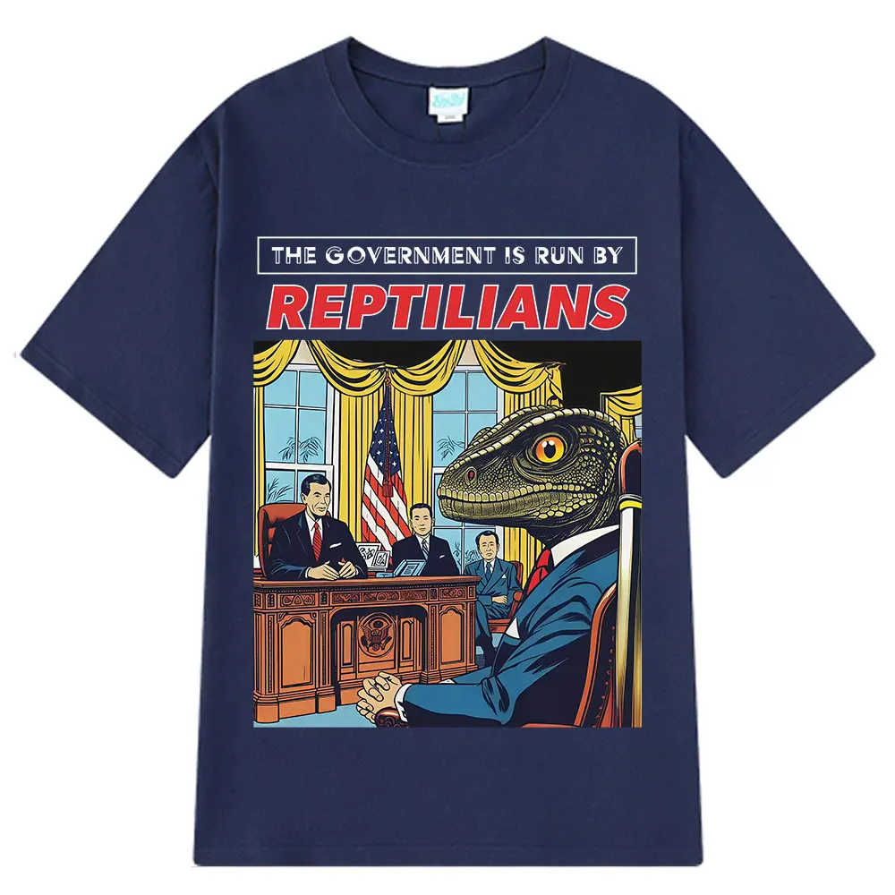 الحكومة تشغيل الزواحف مضحك تي شيرت تقليدي الرجال النساء Harajuku المتضخم تي شيرت قصيرة الأكمام القطن تي شيرت غير رسمي #5