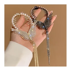 Angel Wing Rhinestone Hair Clips Styling Pearl Tassel Claw Clips High Ponytail Coiled Hair Pins Shiny Hair Accessories для волос