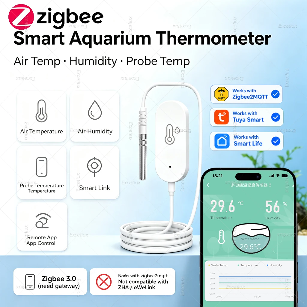 Zigbee NTC Probe Smart Temperature Humidity Sensor Thermometer Freezer Liquid Aquarium Temp Supports Smart Life TUYA Zigbee2MQTT