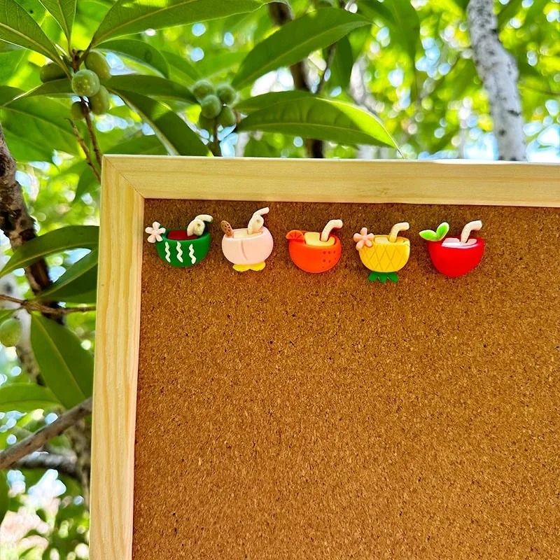 5pcs Creative Push Pin Cute Fruit Beverage Cup Cool Summer Softboard Felt Photo Wall Message Board