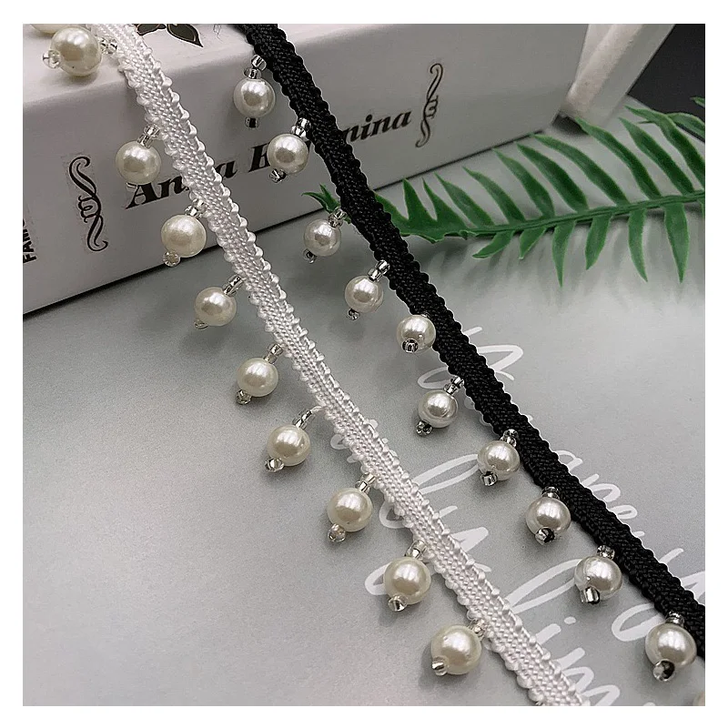 1.5cm Wide Black White Beaded Handmade Ribbon Wedding Dress Collar Neckline 3D Lace Applique DIY Trim Guipure Sewing Decoration