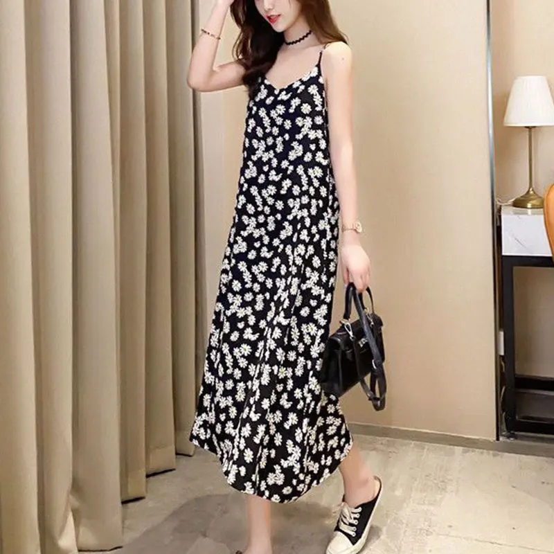 

Women Summer New style Korean Casual Simplicity Camis dress women clothes trend Fashion elegant temperament Loose Long dress