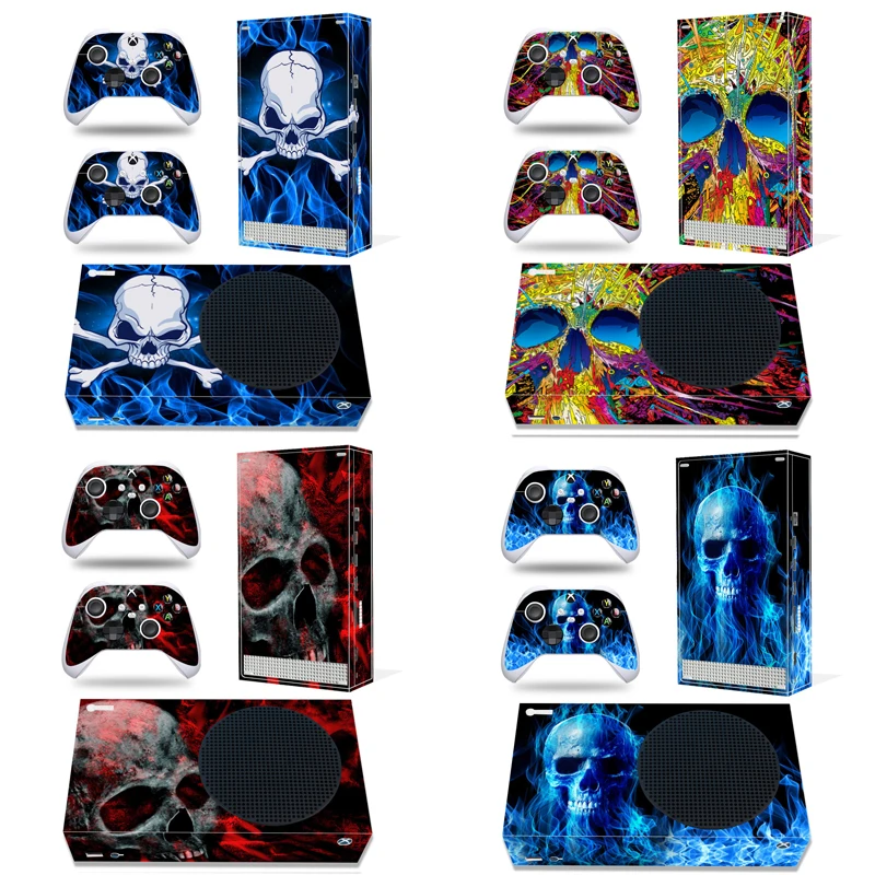 For Xbox Series S Console and 2 Controllers Skull Design Skin Sticker Protective Decal Cover Full Set