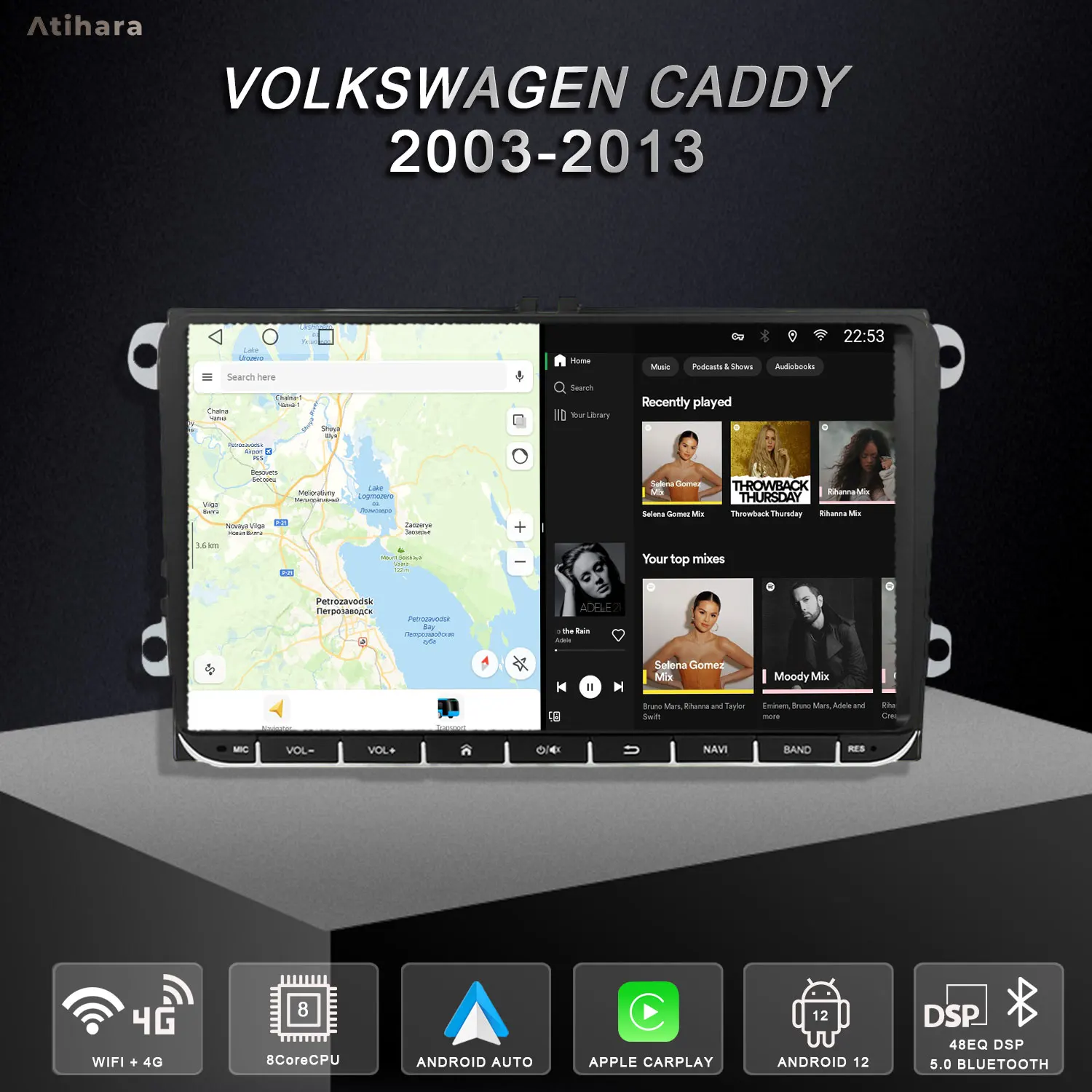 

Atihara 9" Android Car Radio For Volkswagen Caddy 2003-2013, 2Din 4G+Wifi GPS Multimedia Player Bluetooth AM/FM RDS Dsp Stereo