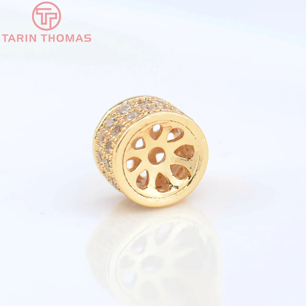 (4710) 6PCS 9x6MM 24K Champagne Gold Color Brass Cylindrical Shape Spacer Beads Bracelet Beads High Quality Jewelry Accessories