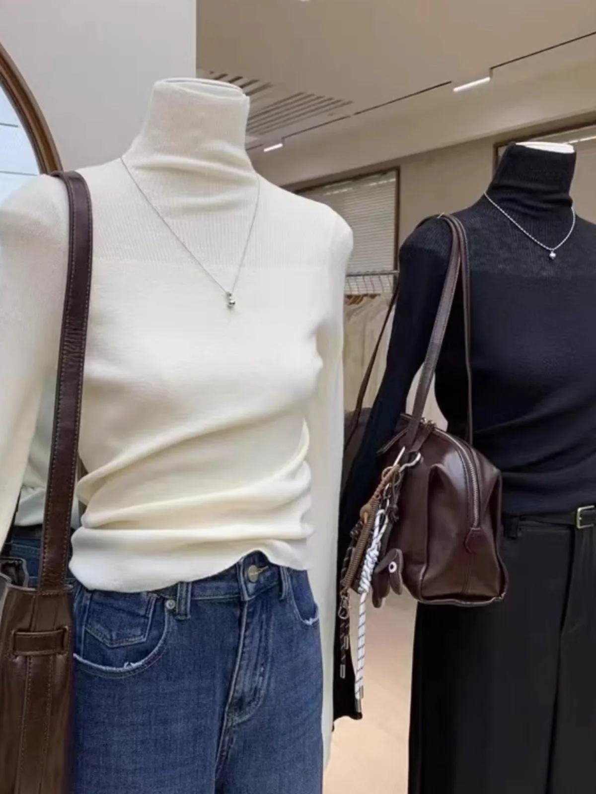 ملابس داخلية نسائية من الكشمير الخالص ذات ياقة عالية من زينلي، طبقة أساسية للملابس الداخلية، أزياء نسائية بأسلوب عملي، أكمام ...