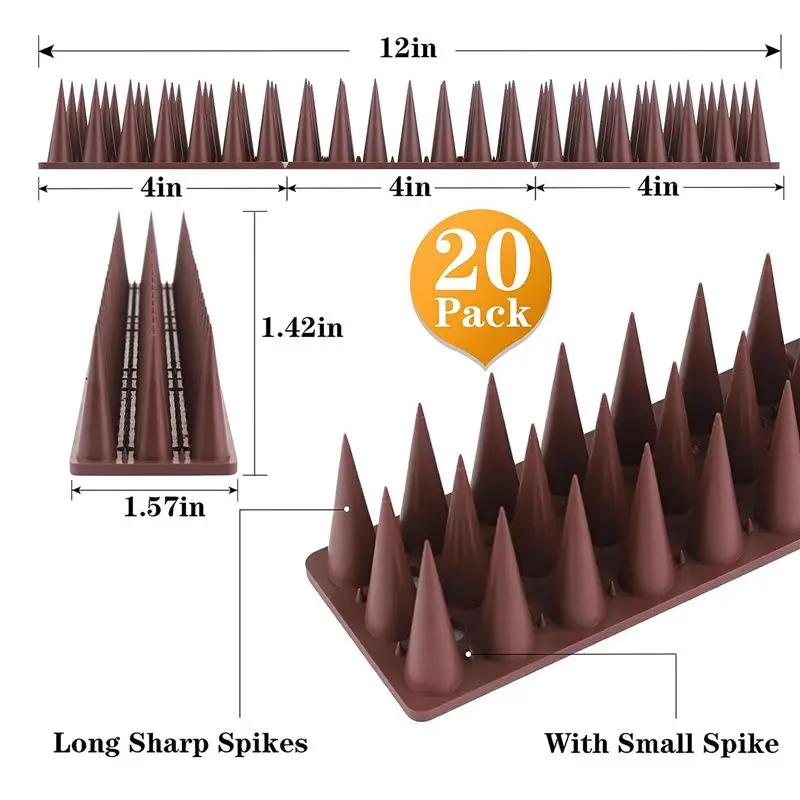 PZHI Bird Deterrent Spikes 20 PCS, Plastic Fence Spikes for Roof Railing, Humane Bird Repellent for Outdoor Garden Balcony