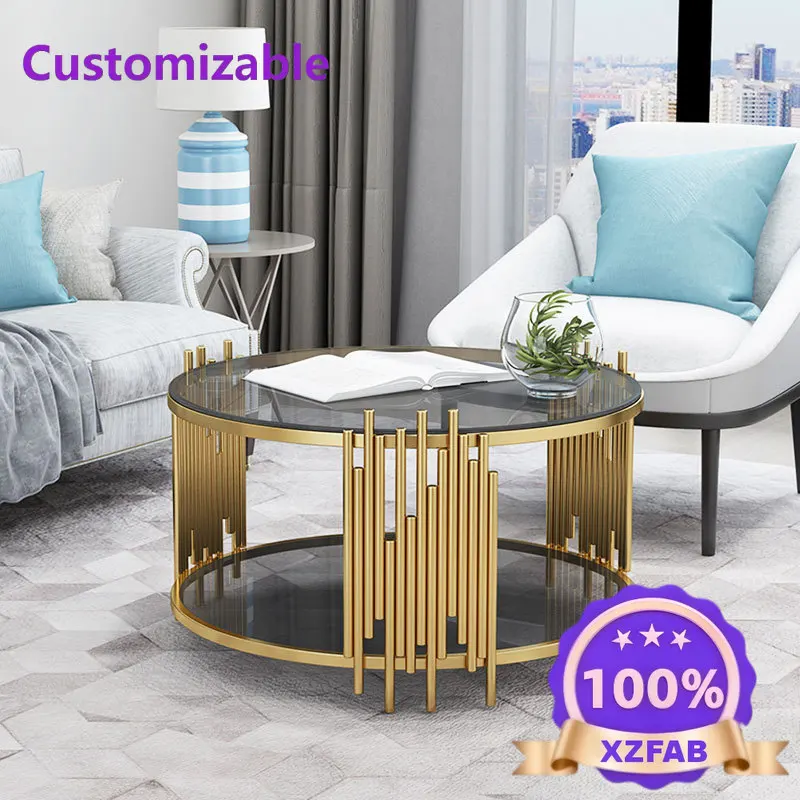 Factory Direct 2026 Light luxury coffee table stainless steel glass flower stand living room marble TV cabinet combination simpl
