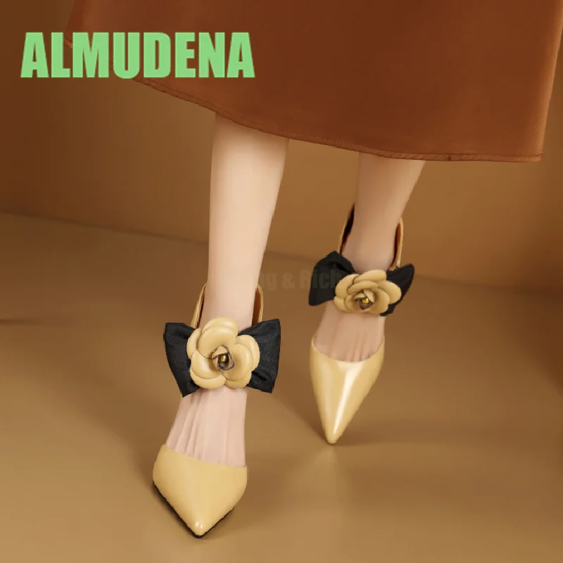 

Flower Bow Single Shoes with Fashionable Pointed Buckle Design Hollow High Heels Spring and Summer Slim Heel Toe Sandals