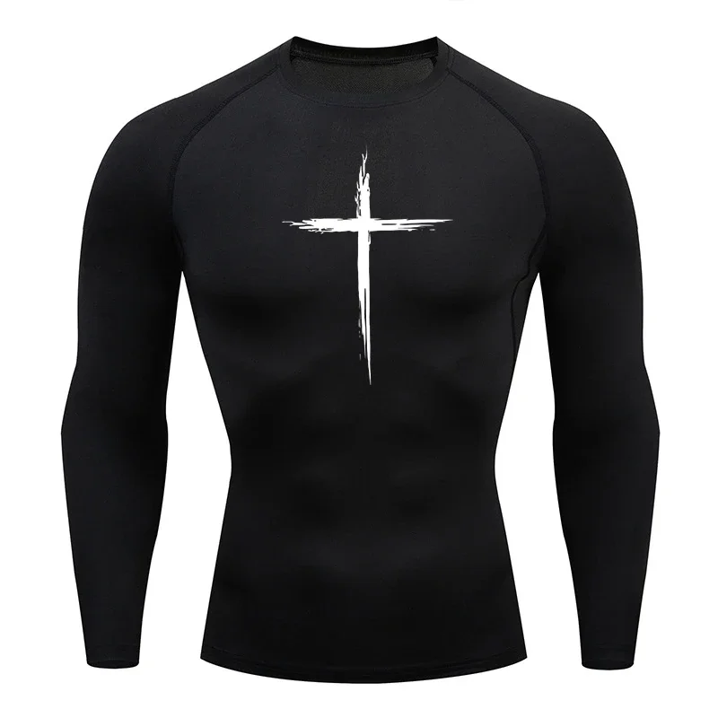Men's Compression Printed T Shirt Autumn Sportswear Running T-shirt Elastic Quick Dry Sport Gym Fitness TShirts Men