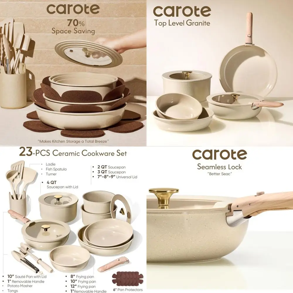 

23-Piece Non-Stick Ceramic Cookware Set with Removable Handles, Oven-Safe, Induction Compatible, RV-Friendly, PFAS/PFOA-Free
