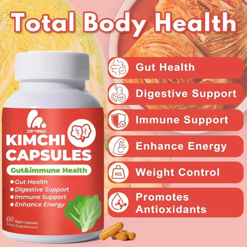 Kimchi-Nahrungsergänzungsmittel mit Probiotika und Enzymen - Unterstützung für Darm- und Verdauungsgesundheit, 60 Vegane Kapseln