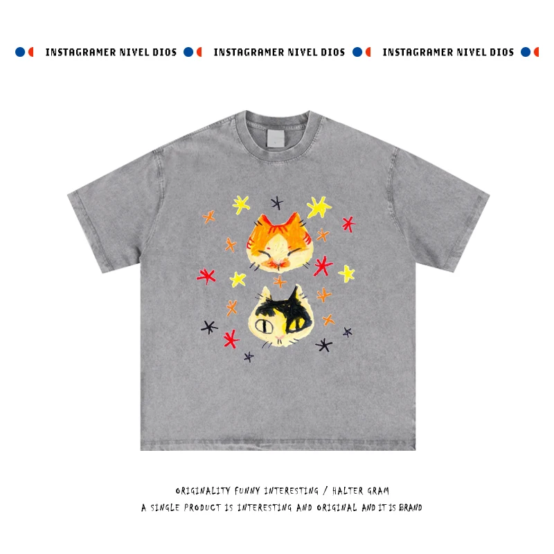 

Heavyweight 280g Waed Illustration T-irt Casual Loose Fit Cotton ort Sve ex Summer Top Creative Design