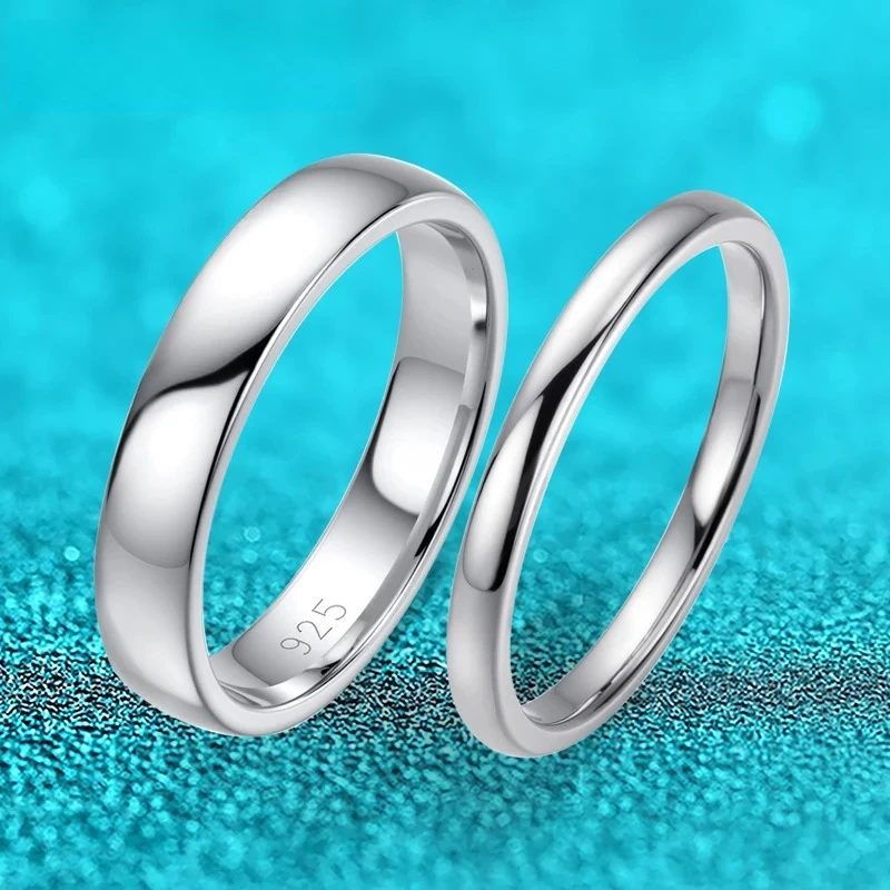 

2/4/6mm Width 100% 925 Sterling Silver Ring for Men Women Classic Men's Wedding Jewelry Couple Anniversary Ring Wholesale