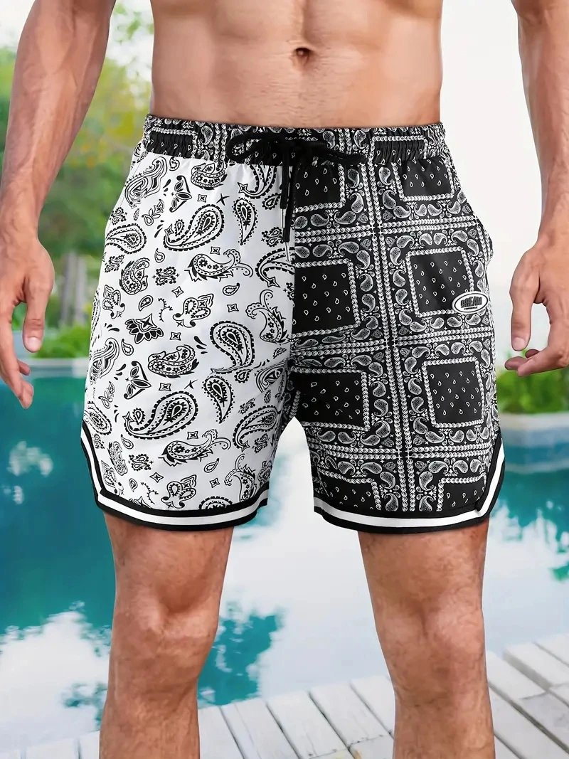 Men\'s Beach Pants Double Cashew Flower 3D Printed Shorts Men\'s Summer Breathable Shorts Fitness Street Shorts Men\'s Ropa Hombre