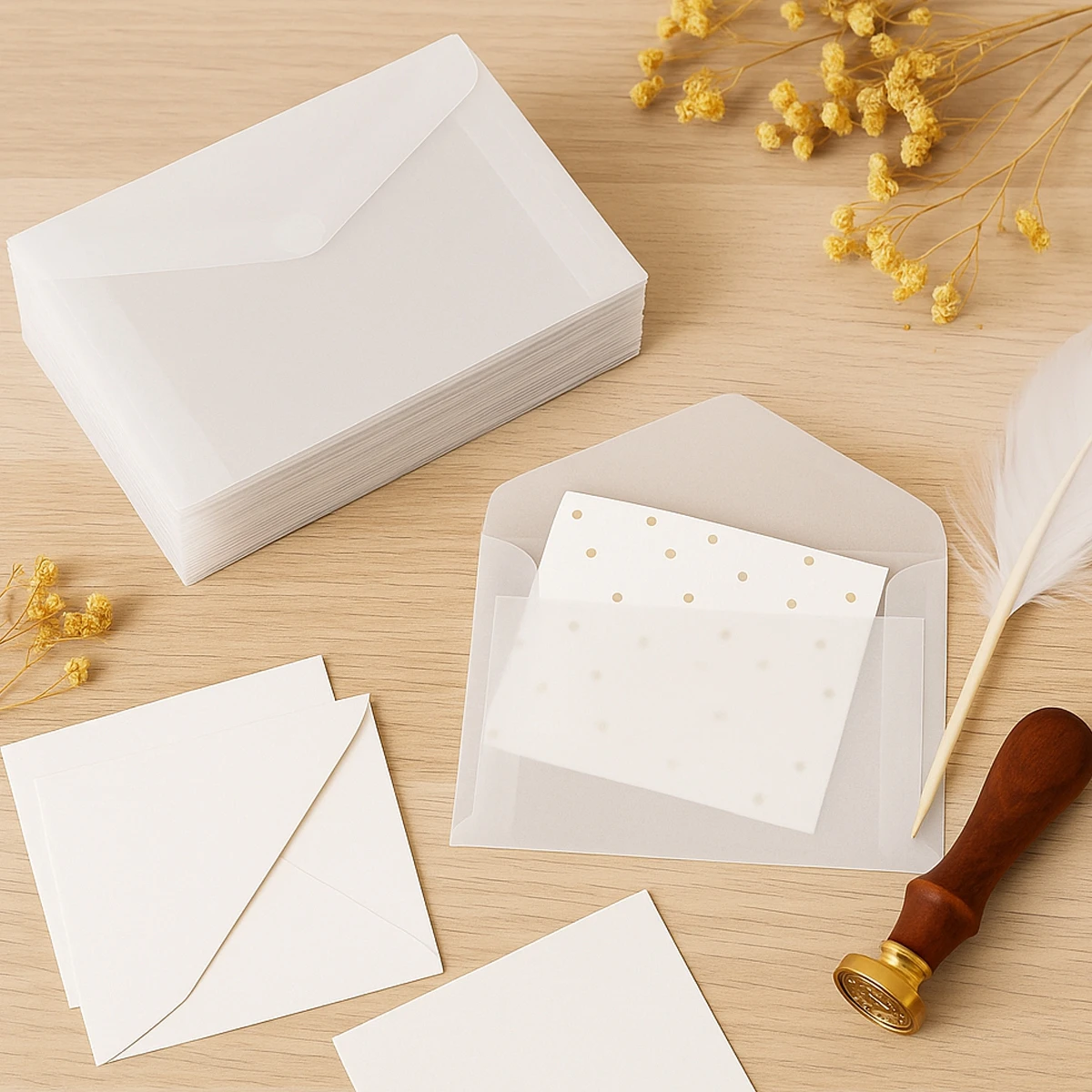 50pcs Semi-transparent Envelopes Greeting Card Paper Envelope For DIY Postcard Card Storage Wedding Invitation Gift Packing