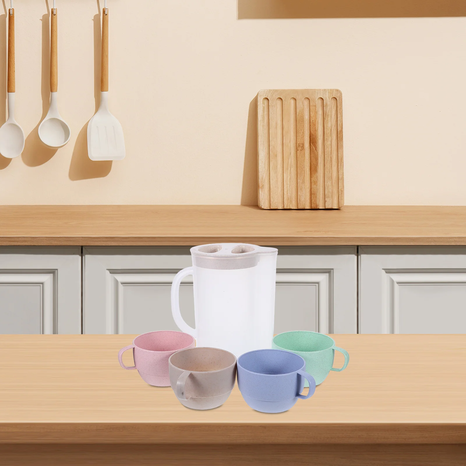 

1set 1Set Cold Water Pitcher With Lid Clear 1L Plastic Jug 4 Reusable Cups Unbreakable For Iced Tea Juice Lemonade Camping Party