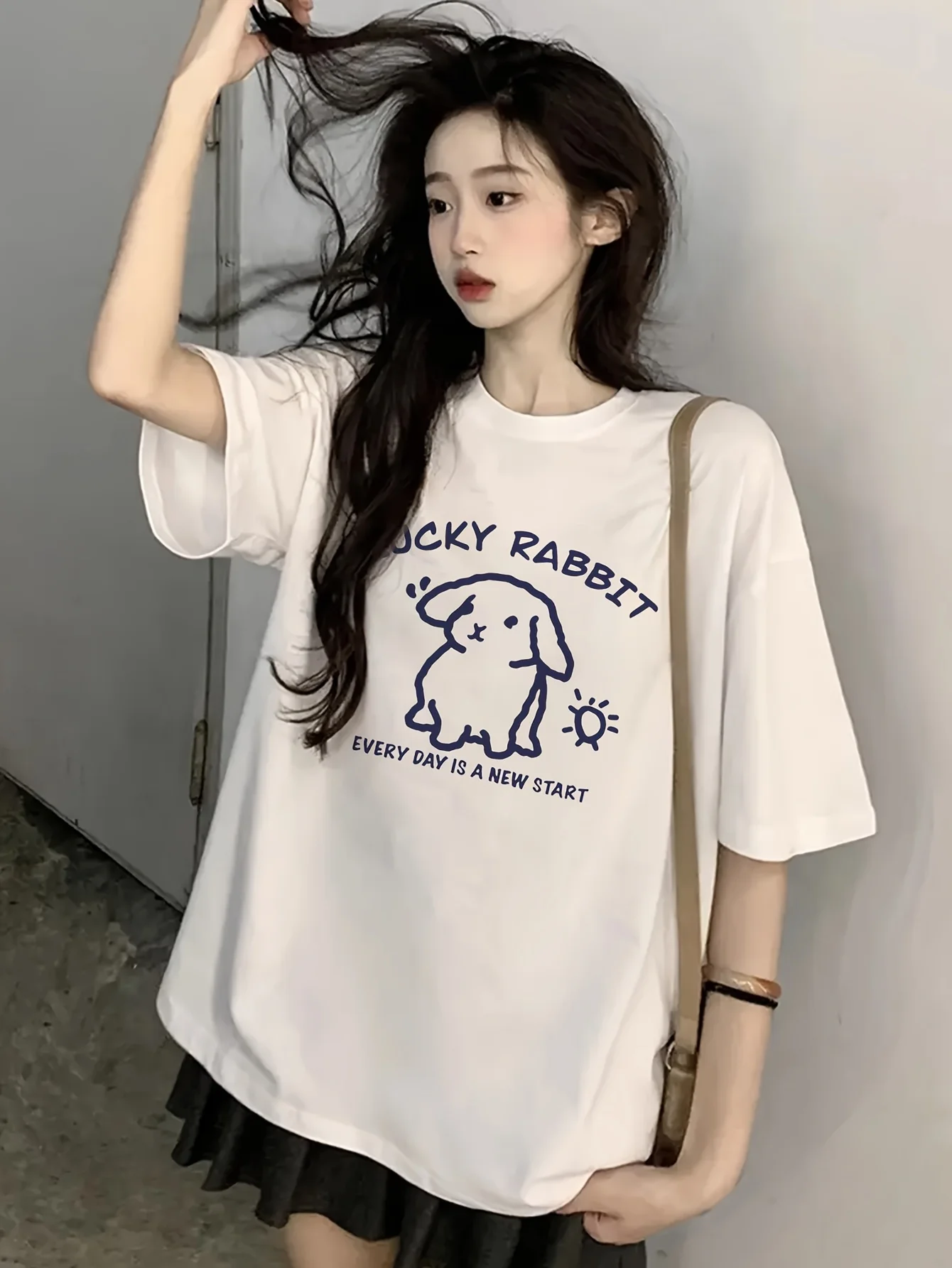 

Camiseta superior de verano para mujer camiseta gráfica para mujer Color sólidoinformalestampadocuello redondoHarajuku