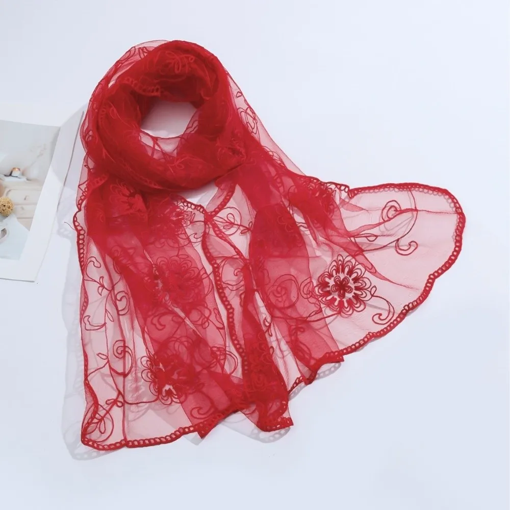 New Elegant Lace Scarf Breathable Neck Protection Retro Scarf Versatile Flower Pattern Embroidered Flower Scarf Casual Wear