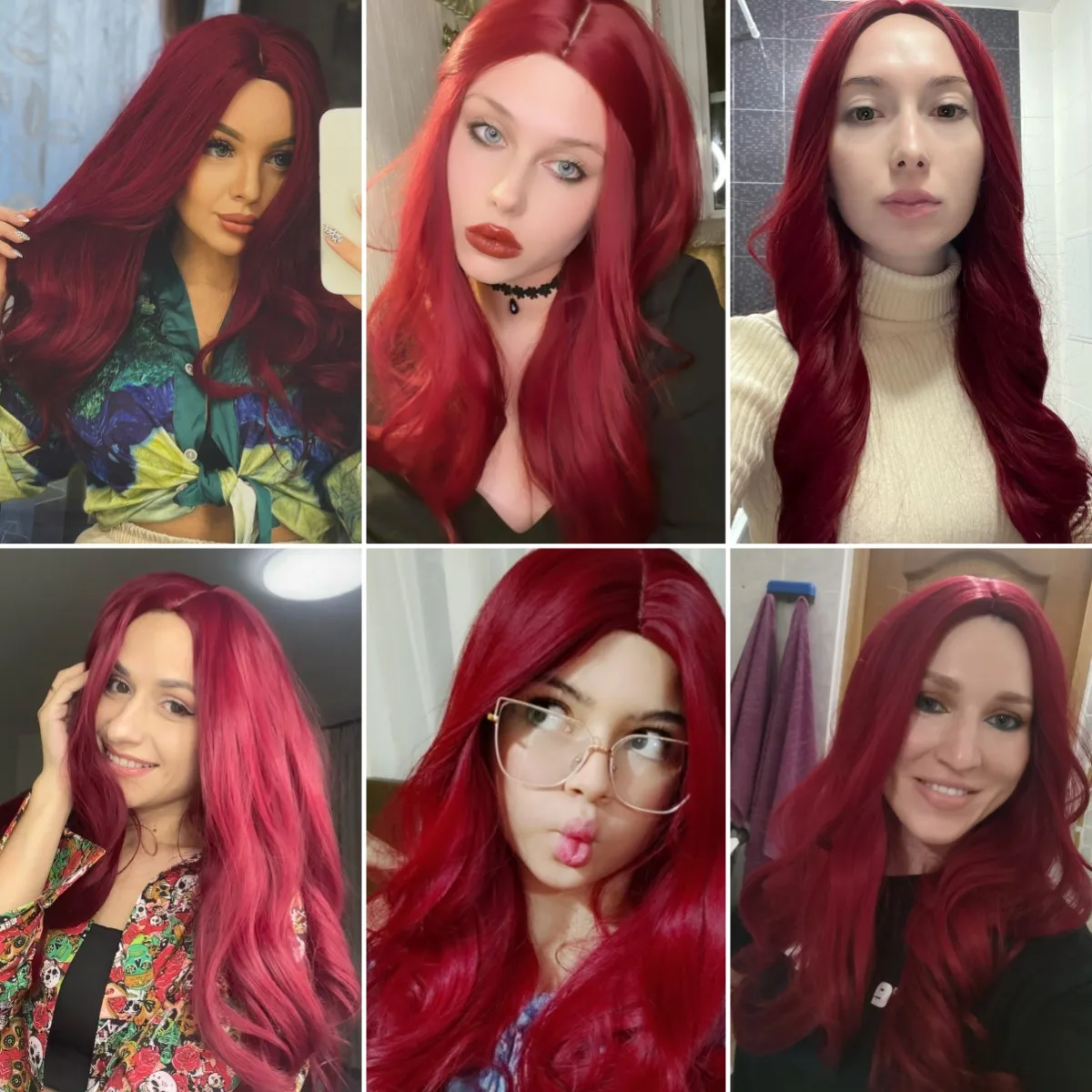 LOUIS FERRE Long Wavy Red Synthetic Wigs for Halloween Women's Hair Wigs for Daily Use Cosplay Natural Wave Heat Resistant Hair