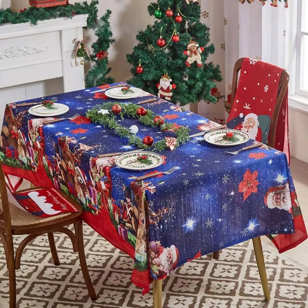 140*100cm Christmas Table Cover Waterproof Cartoon Pattern Floral Print Tablecloth Festive Print Rectangle Christmas Tablecloth