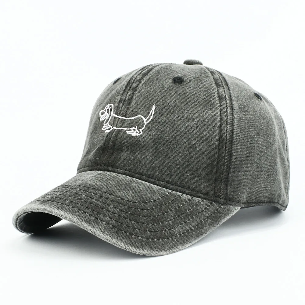 Hund gemusterte bestickte Baseballkappe Männer Frauen Vintage gewaschene Baumwolle Hip Hop Streetwear Sonnenhüte – Detail 6