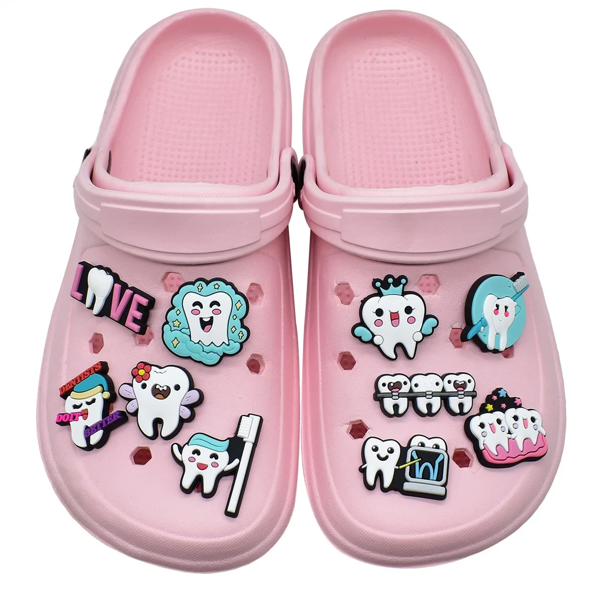 10-46pcs Dentist Protect Tooth Shoe Charms Funny Toothbrush Teeth Shoes Accessories for Clog Sandal Men Women Party X-mas Gifts