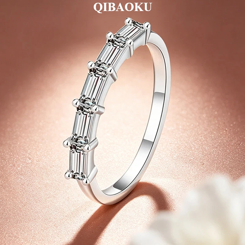 QIBAOKU 2*4mm Emerald Cut Moissanite Rings 5 Gems Female Wedding for Women Match Diamond Real S925 Sterling Silver Jewelry 2026